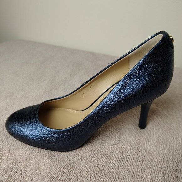 MICHAEL KORS Flex Pump Women 7M Blue Metallic Sparkle Pointed Toe Heels With Box - Picture 8 of 10